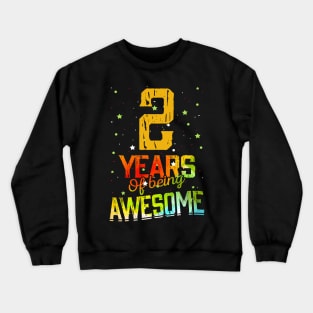 2nd Anniversary Gift Vintage Retro 02 Years Of Being Awesome Gifts Funny 2 Years Birndday Girl Boys Kids Crewneck Sweatshirt